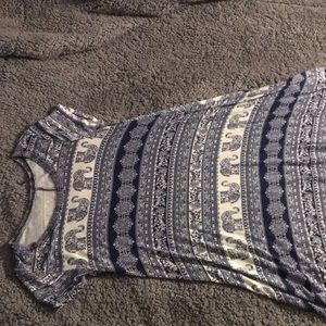 Flowy Elephant Print Dress Navy Blue and White